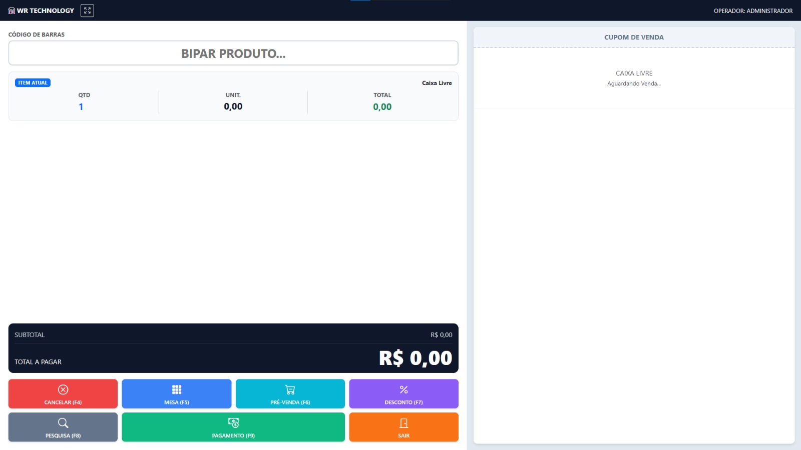 Dashboard do Sistema WR Technology